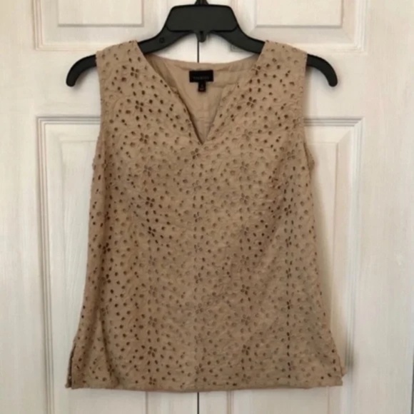 Talbots Tan Lace Eyelet Sleeveless Top - Picture 1 of 5